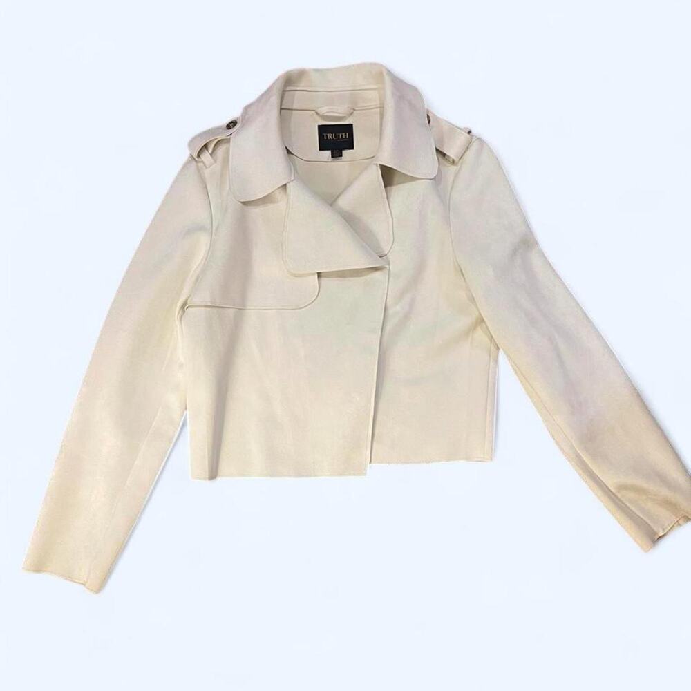 Cream faux suede moto jacket